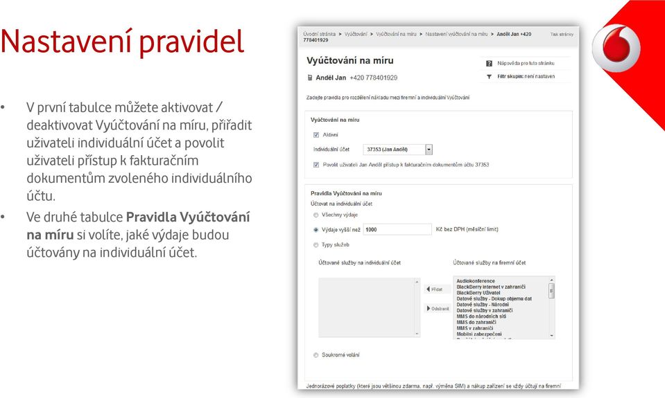 fakturačním dokumentům zvoleného individuálního účtu.