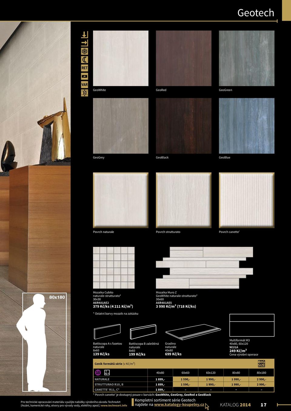 8x60 199 Kč/ks Gradino naturale 40x80 699 Kč/ks Multiformát M3 40x80, 60x120 W1I1A 249 Kč/m2 Cena výrobní operace Ceník formátů série (v Kč/m2) ⓯ Pro technické opracování materiálu využijte nabídky