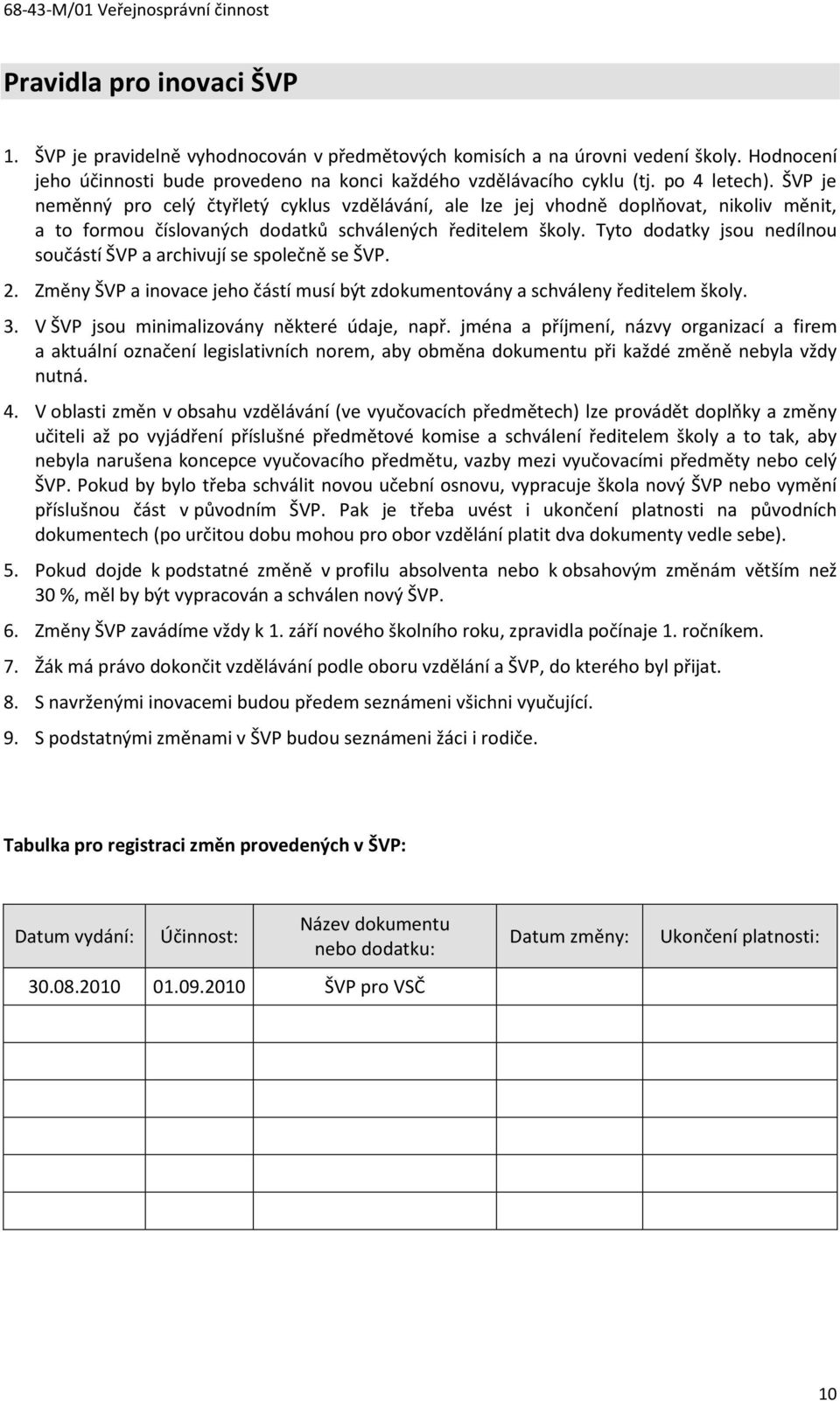 Tyto dodatky jsou nedílnou součástí ŠVP a archivují se společně se ŠVP. 2. Změny ŠVP a inovace jeho částí musí být zdokumentovány a schváleny ředitelem školy. 3.