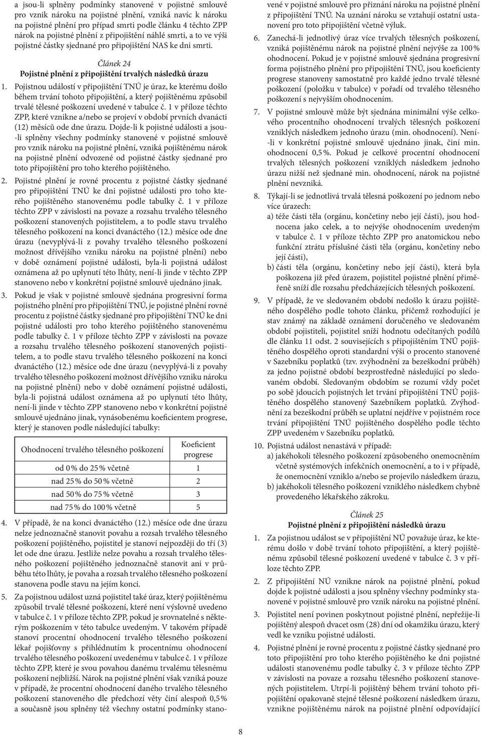 Pojistnou událostí v připojištění TNÚ je úraz, ke kterému došlo během trvání tohoto připojištění, a který pojištěnému způsobil trvalé tělesné poškození uvedené v tabulce č.