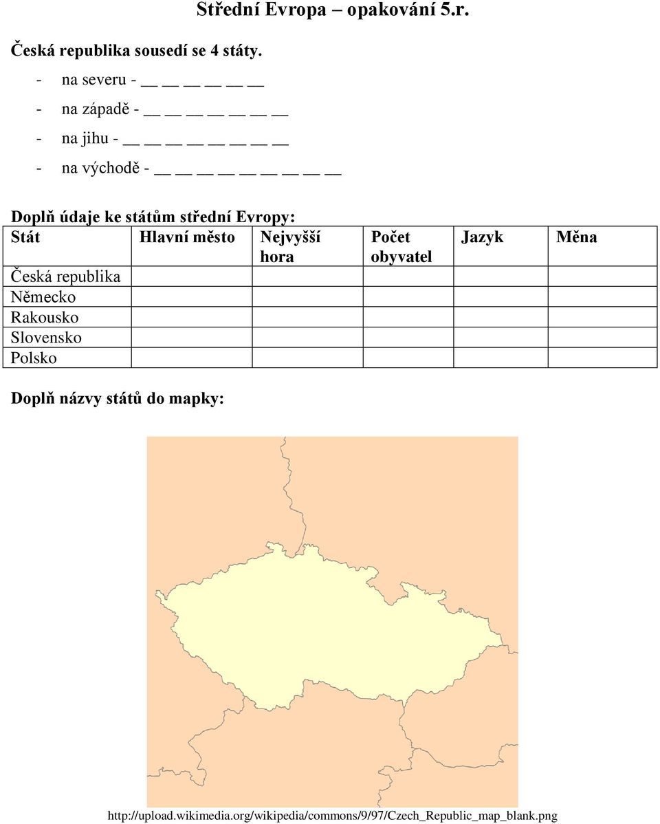 Stát Hlavní město Nejvyšší hora Česká republika Německo Rakousko Slovensko Polsko Počet