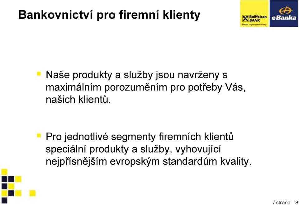 Pro jednotlivé segmenty firemních klientů speciální produkty a