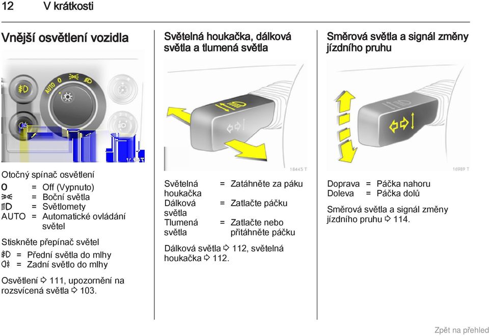 mlhy Osvětlení 3 111, upozornění na rozsvícená světla 3 103.