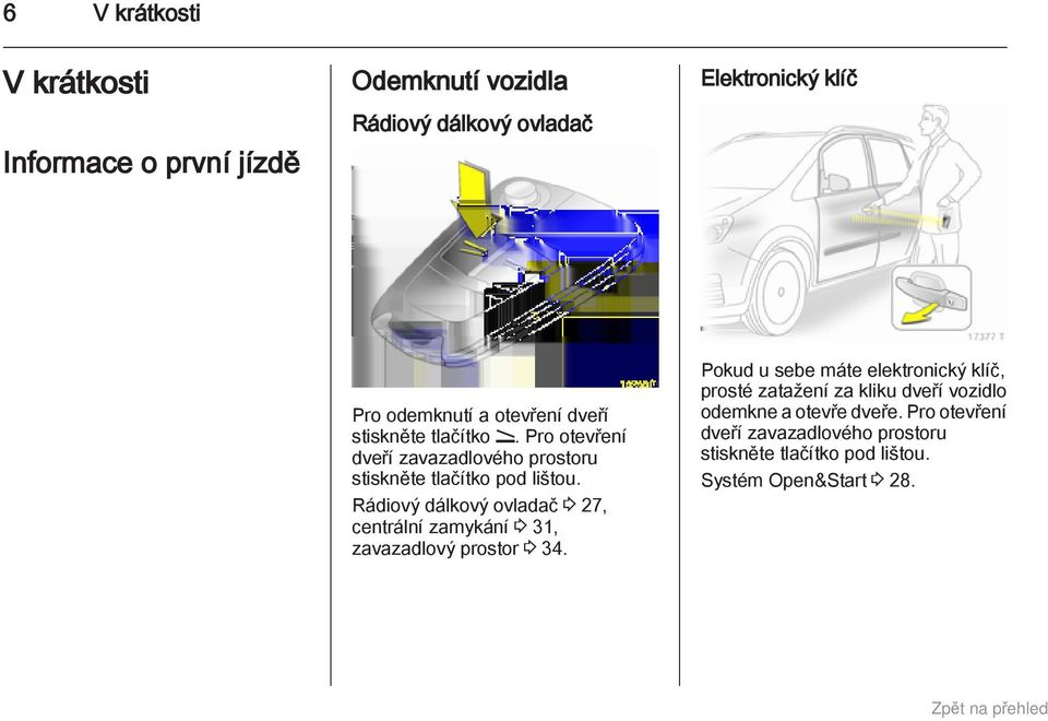Rádiový dálkový ovladač 3 27, centrální zamykání 3 31, zavazadlový prostor 3 34.