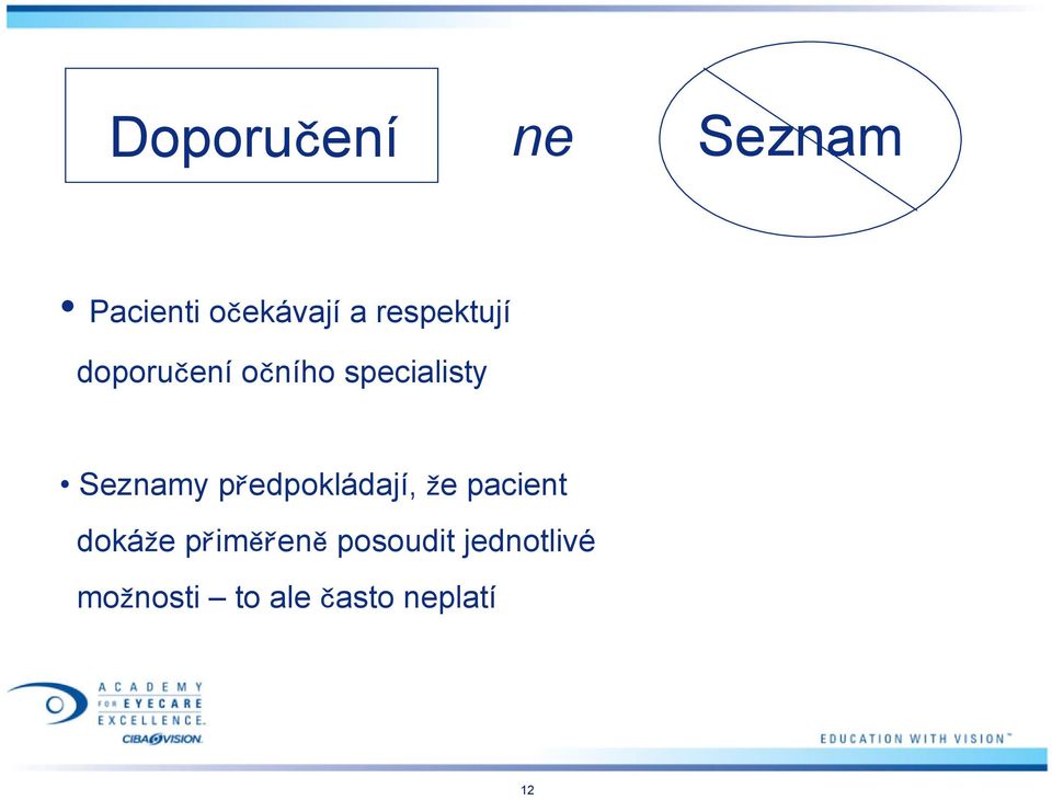 Seznamy předpokládají, že pacient dokáže