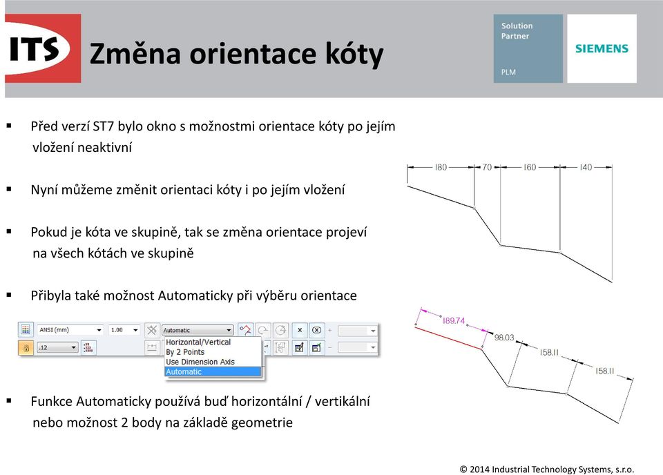 změna orientace projeví na všech kótách ve skupině Přibyla také možnost Automaticky při výběru