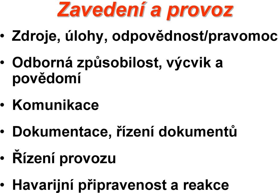 výcvik a povědomí Komunikace Dokumentace,