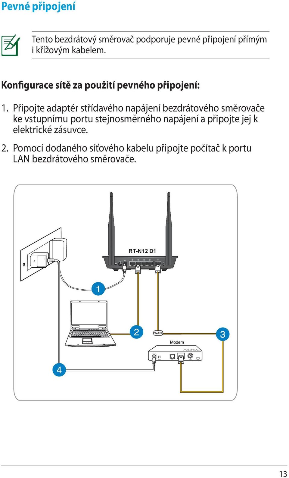 Připojte adaptér střídavého napájení bezdrátového směrovače ke vstupnímu portu stejnosměrného
