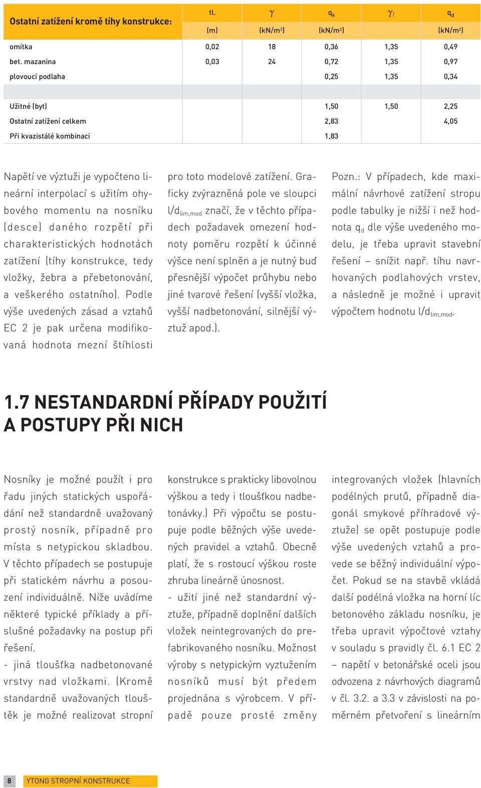 interpolací s užitím ohybového momentu na nosníku (desce) daného rozpětí při charakteristických hodnotách zatížení (tíhy konstrukce, tedy vložky, žebra a přebetonování, a veškerého ostatního).