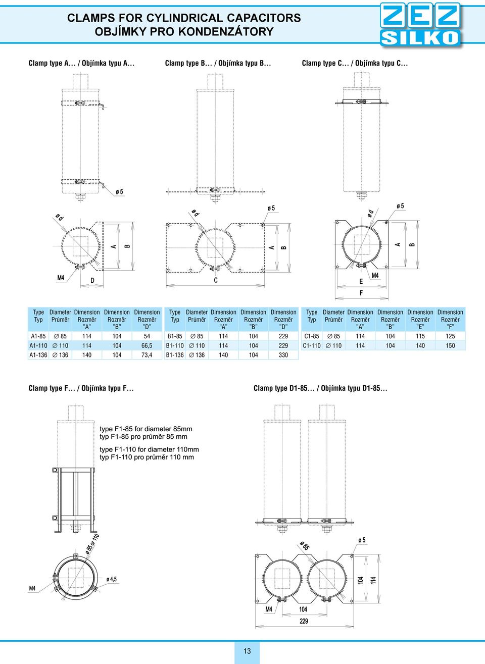 Rozměr A Dimension Rozměr B Dimension Rozměr D B1-85 85 114 104 229 B1-110 110 114 104 229 B1-136 136 140 104 330 Type Typ Diameter Průměr Dimension Rozměr A Dimension