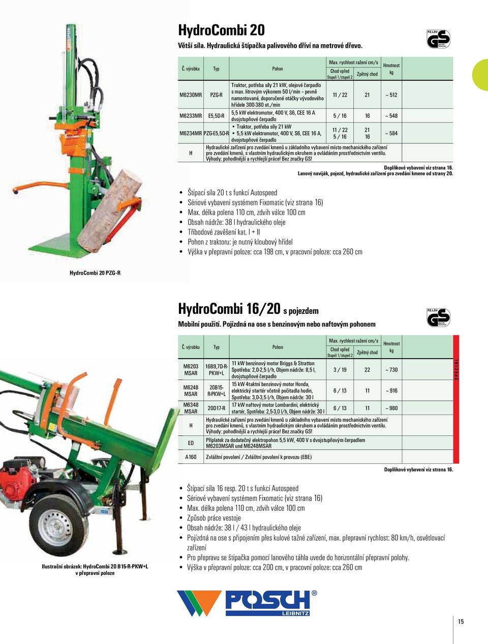 délka polena 110 cm, zdvih válce 100 cm Obsah nádrže: 38 l hydraulického oleje Tříbodové zavěšení kat.