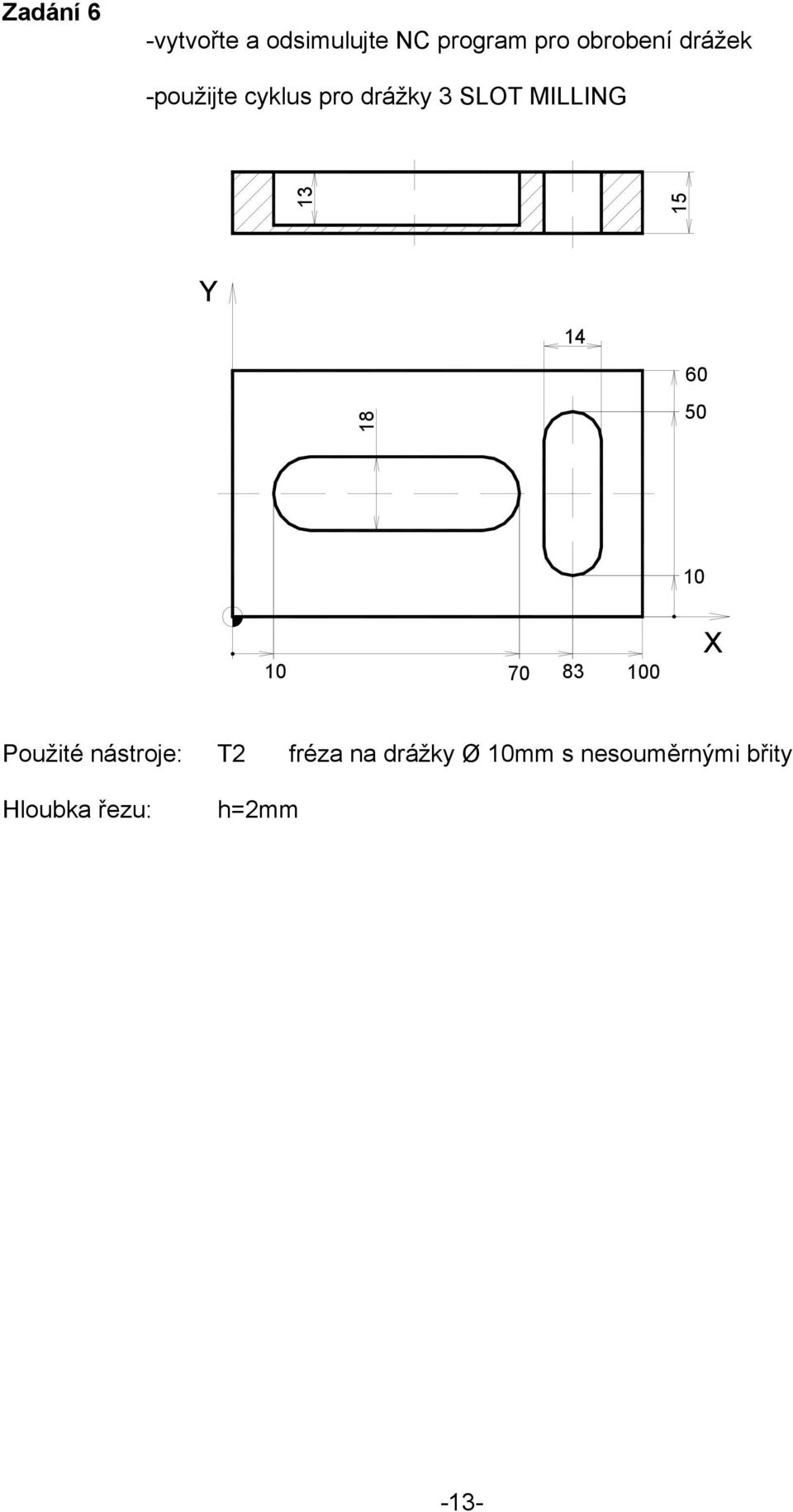 14 18 50 10 10 70 83 100 Použité nástroje: T2 fréza na