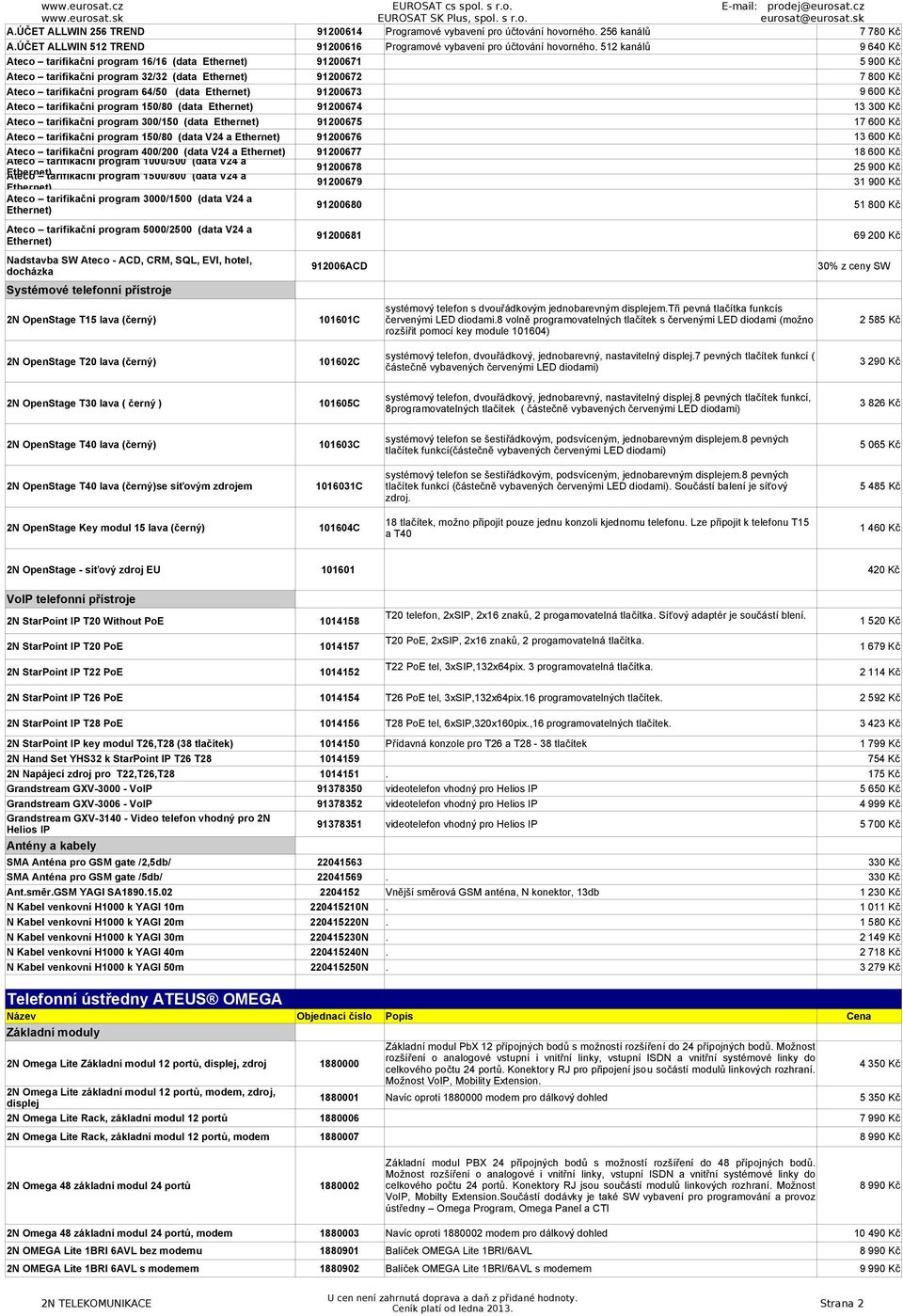 program 150/80 (data Ethernet) 91200674 Ateco tarifikační program 300/150 (data Ethernet) 91200675 Ateco tarifikační program 150/80 (data V24 a Ethernet) 91200676 Ateco tarifikační program 400/200