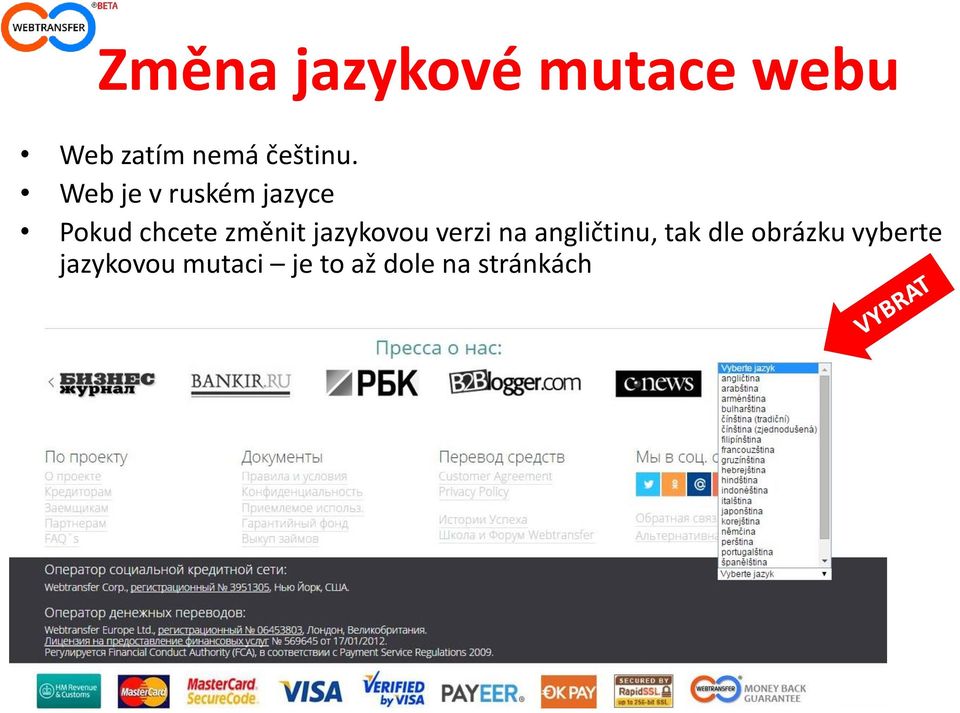 Web je v ruském jazyce Pokud chcete změnit