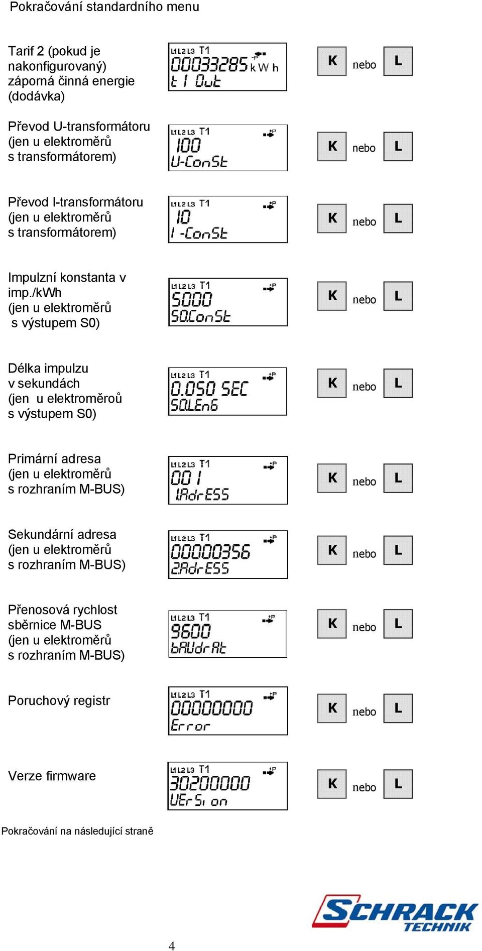 /kwh s výstupem S0) Délka impulzu v sekundách (jen u elektroměroů s výstupem S0) Primární adresa s rozhraním M-BUS)