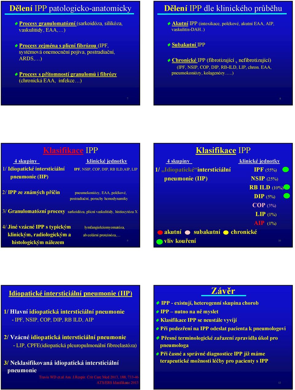 (fibrotizující x nefibrotizující) (IPF, NSIP, COP, DIP, RB-ILD, LIP, chron. EAA, pneumokoniózy, kolagenózy.