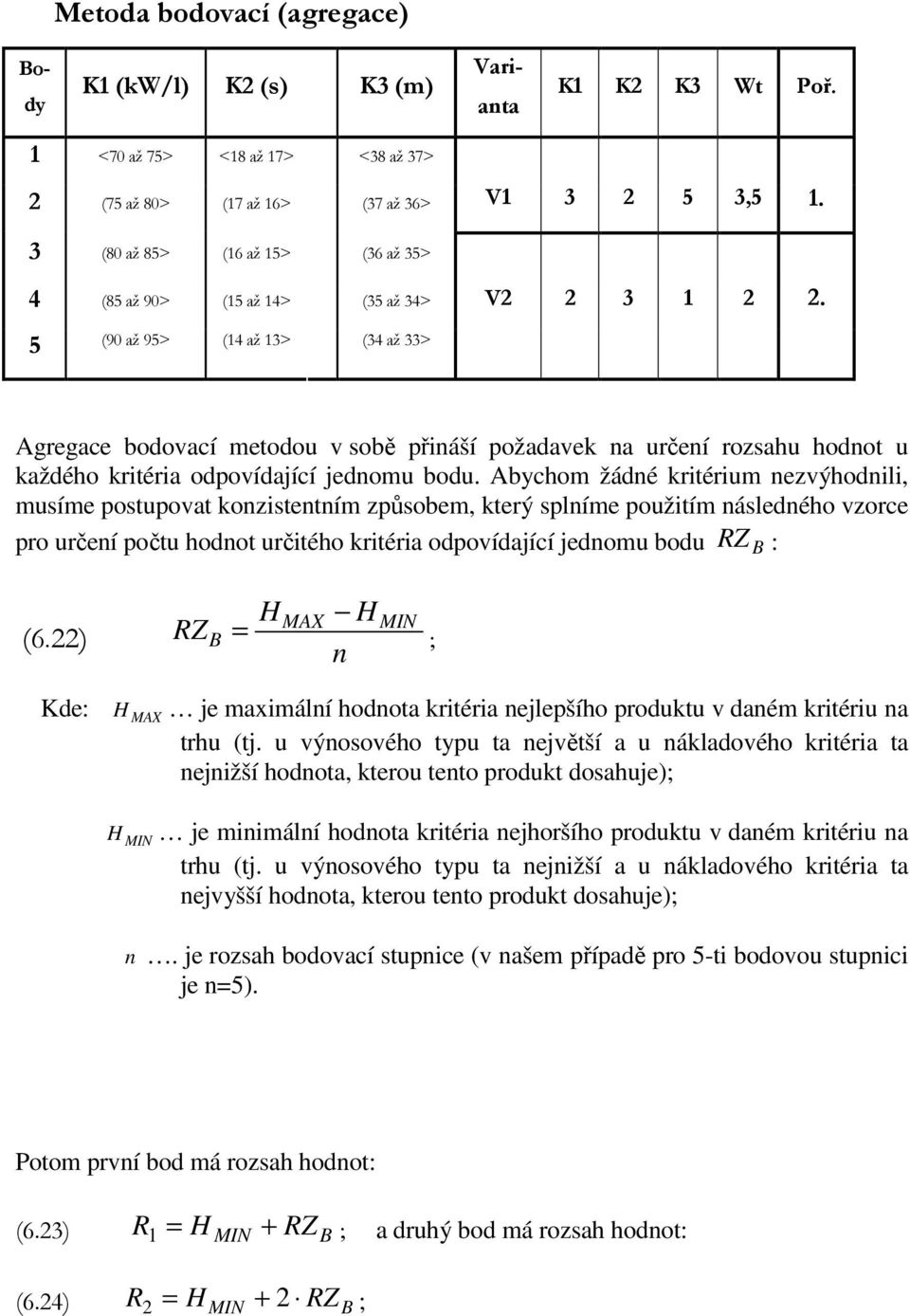 5 (90 až 95> (14 až 13> (34 až 33> Agregace bodovací metodou v sobě řináší ožadavek na určení rozsahu hodnot u každého kritéria odovídající jednomu bodu.