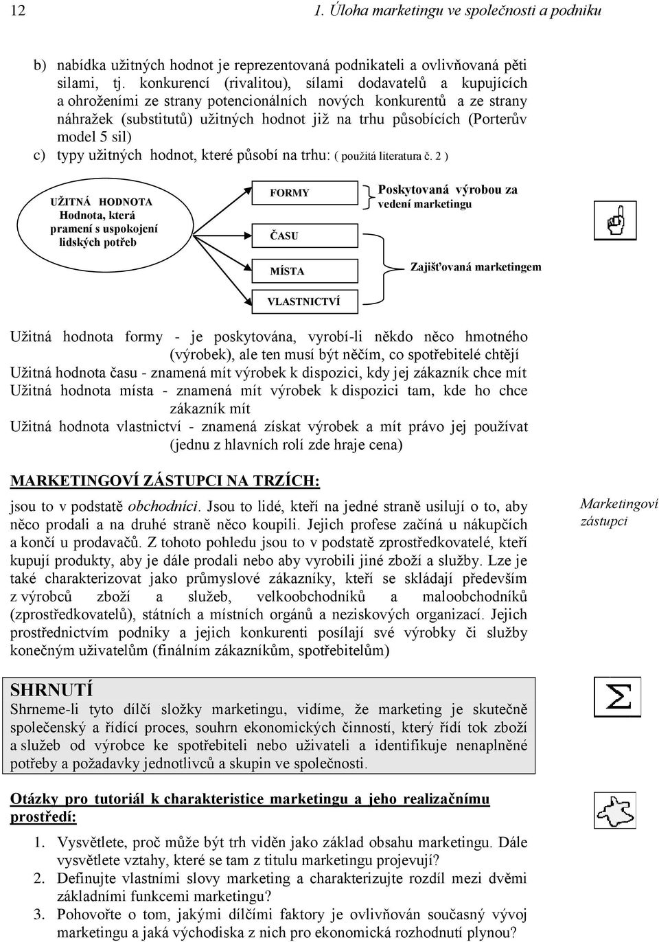 model 5 sil) c) typy užitných hodnot, které působí na trhu: ( použitá literatura č.