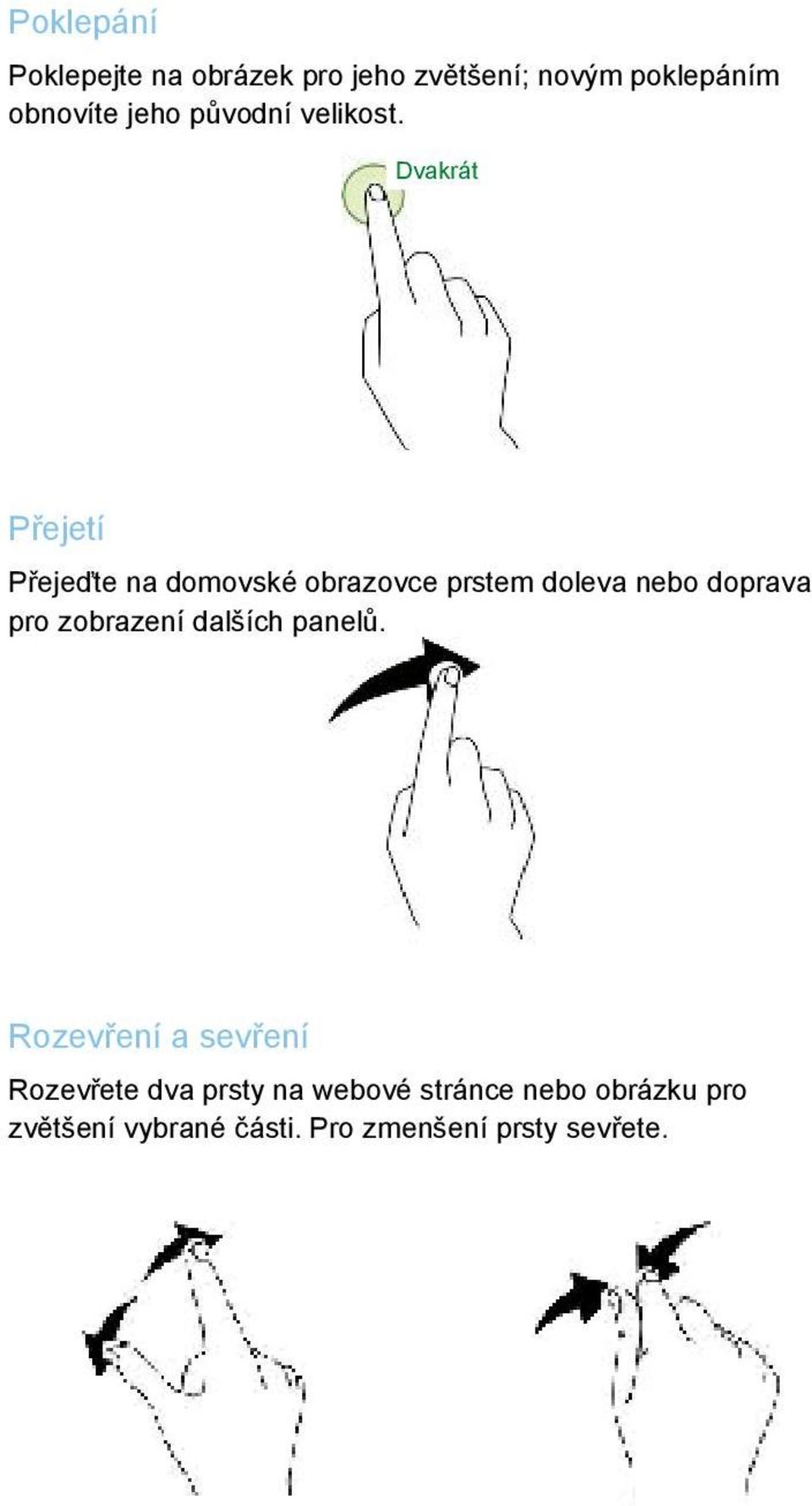 Dvakrát Přejetí Přejeďte na domovské obrazovce prstem doleva nebo doprava pro