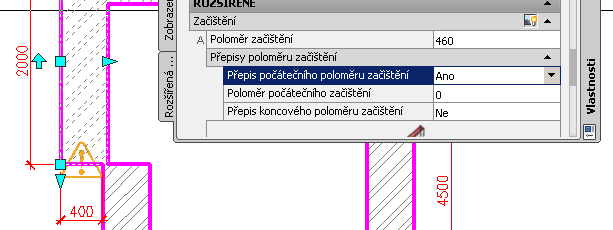 Vynášení stěn Konec stěny U této stěny změníme počáteční