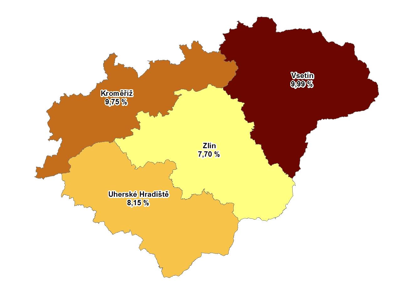 MAPA Podíl nezaměstnaných v okresech Zlínského kraje k 31.1.2014 GRAFY 1.