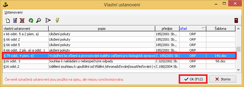 Filtr aktivujete nastavením přepínače na pouze vybrané záznamy. Následně je nutné nastavit taková ustanovení, která používáte, a která odpovídají minimálně požadovanému rozsahu.