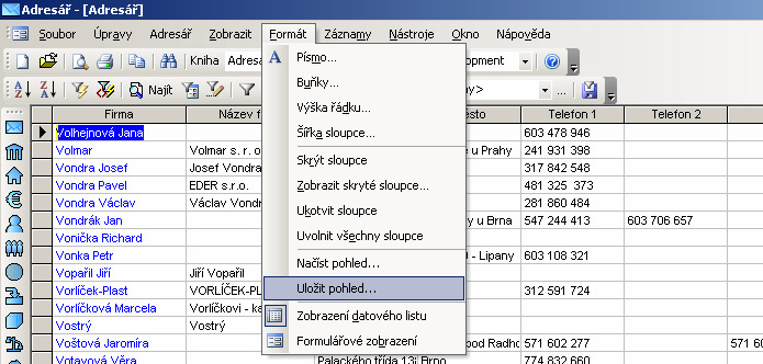 II. Ukládání pohledu Pohled můžeme uložit. Software umí uložit i více různých pohledů. Z menu Formát můžeme pohledy ukládat a načítat.