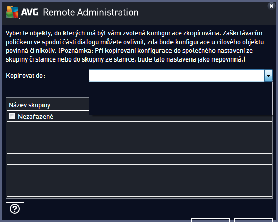 Z rolovací nabídky Kopírovat do zvolte, kam si přejete konfiguraci nakopírovat.