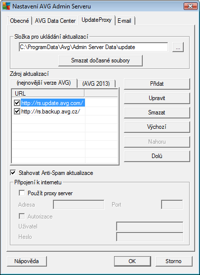 9.3.3. Záložka UpdateProxy Tato záložka nabízí následující možnosti: Složka pro ukládání aktualizací - vložte kompletní cestu ke složce (např.