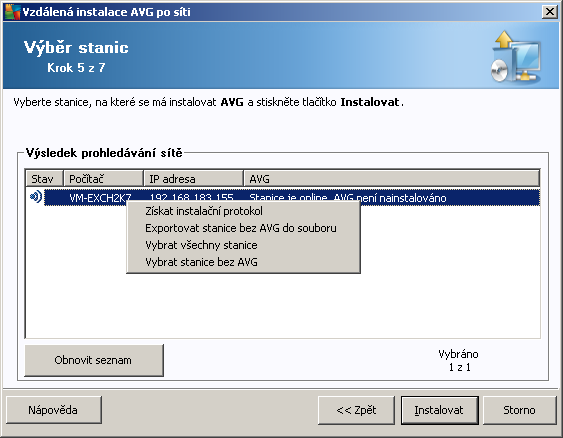 Vybrat všechny stanice - označí/odznačí všechny stanice v seznamu a tlačítko Instalovat tím bude dostupné.