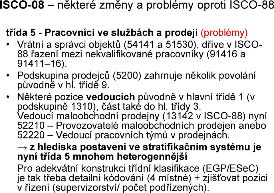 třídy 3, Vedoucí maloobchodní prodejny (13142 v ISCO-88) nyní 52210 Provozovatelé maloobchodních prodejen anebo 52220 Vedoucí pracovních týmů v prodejnách.