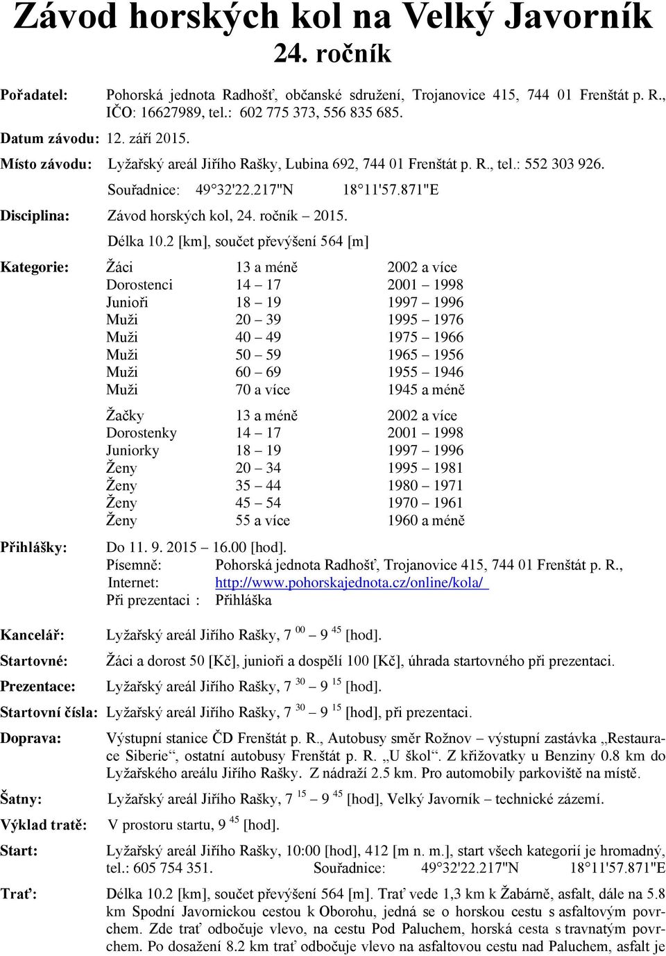 871"E Disciplina: Závod horských kol, 24. ročník 2015. Délka 10.