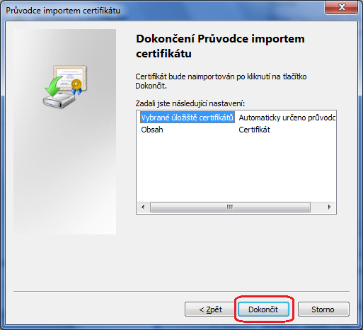 Dalším krokem je výběr uložiště pro instalovaný certifikát.