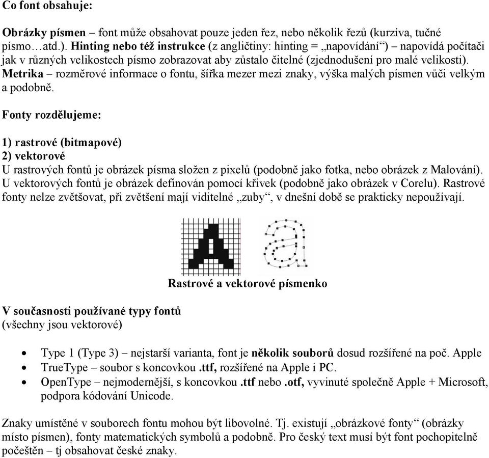 Metrika rozměrové informace o fontu, šířka mezer mezi znaky, výška malých písmen vůči velkým a podobně.