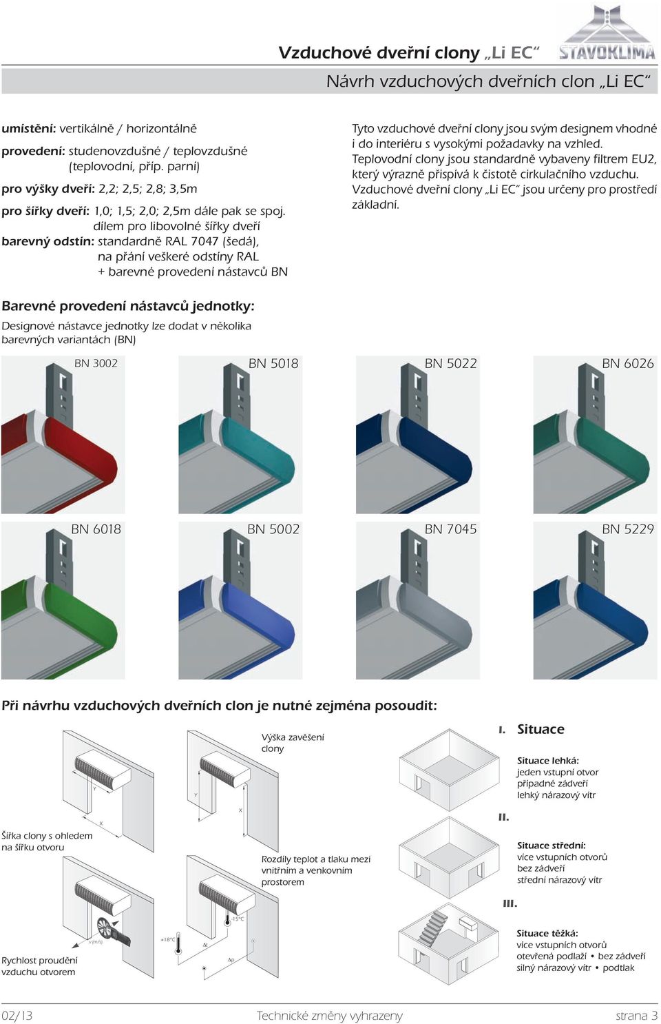 provedení: studenovzdušné / teplovzdušné (teplovodní, příp. parní) pro výšky dveří: 2,2; 2,5; 2,8; 3,5m pro šířky dveří: 1,0; 1,5; 2,0; 2,5m dále pak se spoj.