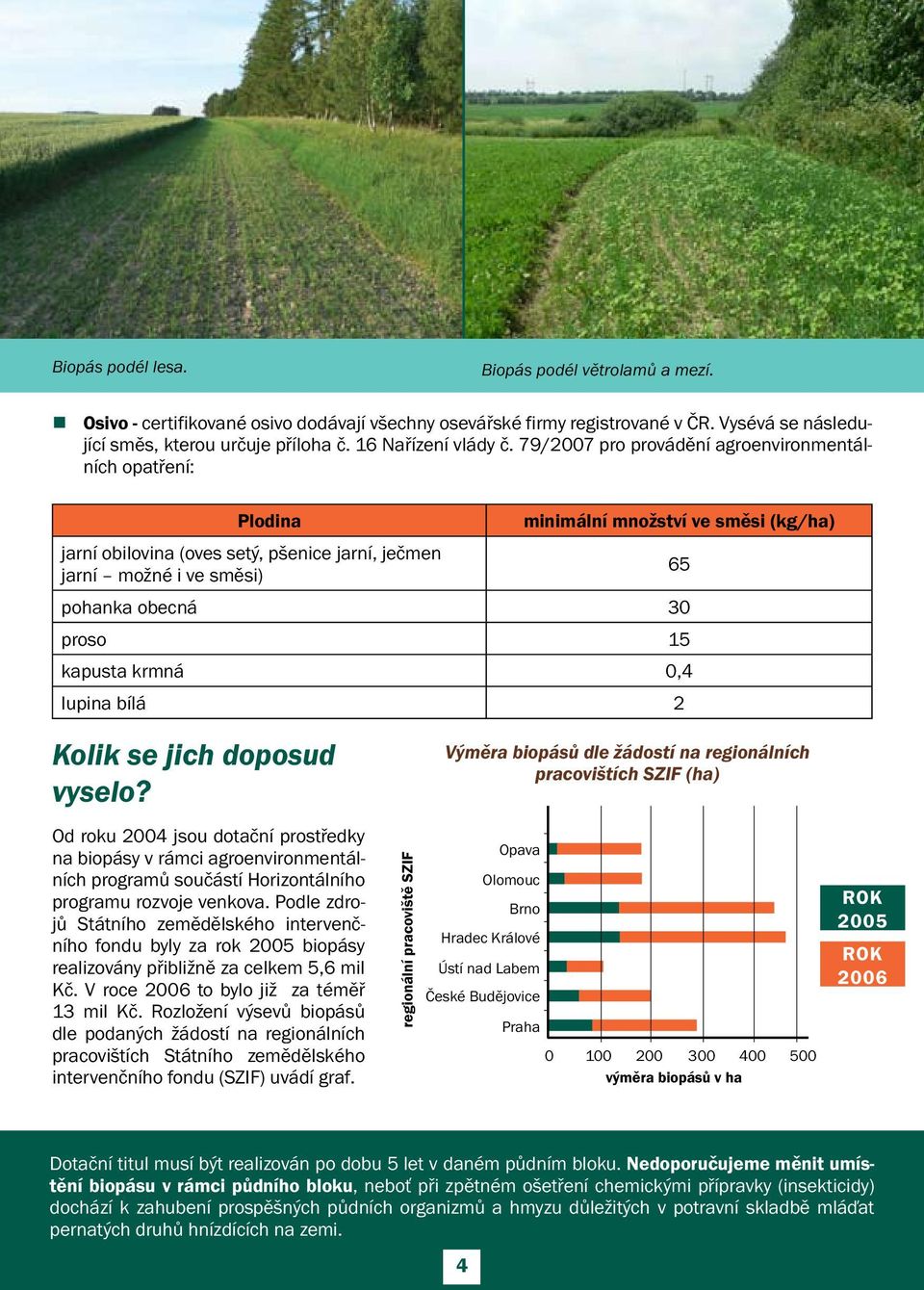 79/2007 pro provádění agroenvironmentálních opatření: Plodina jarní obilovina (oves setý, pšenice jarní, ječmen jarní možné i ve směsi) minimální množství ve směsi (kg/ha) 65 pohanka obecná 30 proso