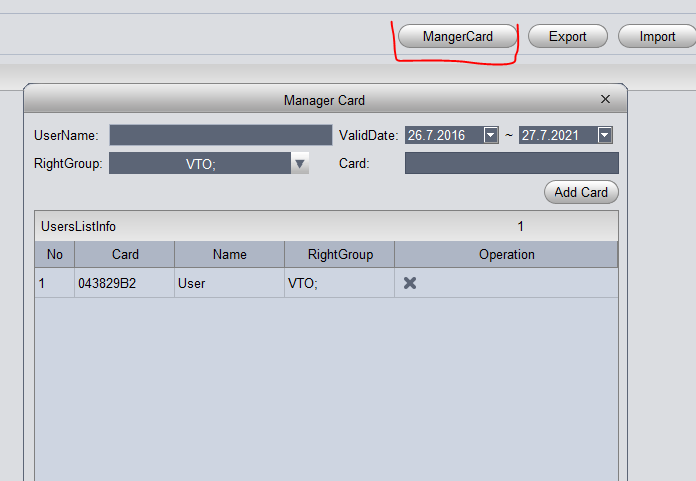 6. ČTEČKA ID KARET 6.1 Přidání karty do systému Jednotlačítkové dveřní stanice Webová správa -> Nastavení > Parametry zařízení -> Přístup 1. klikneme na Načíst kartu 2. přiložíme kartu ke čtečce 3.