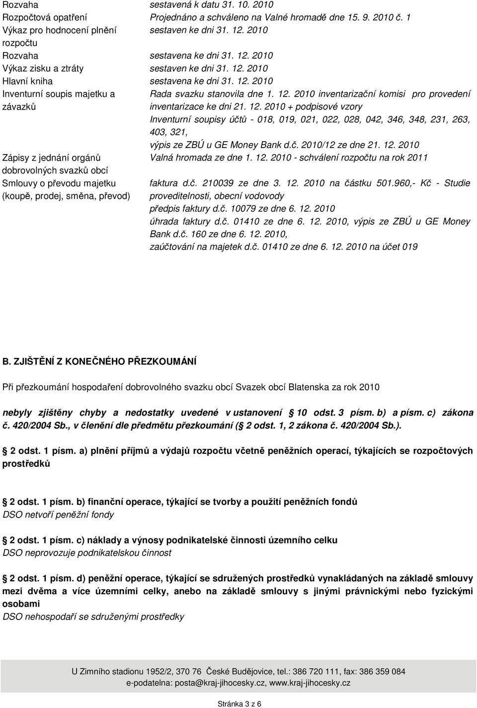 12. 2010 inventarizační komisi pro provedení závazků inventarizace ke dni 21. 12.