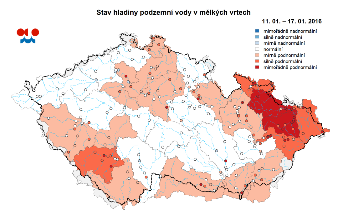 E. Podzemní vody Stav podzemních vod je hodnocen podle pravděpodobnosti překročení hladiny ve vrtu v příslušném kalendářním měsíci.