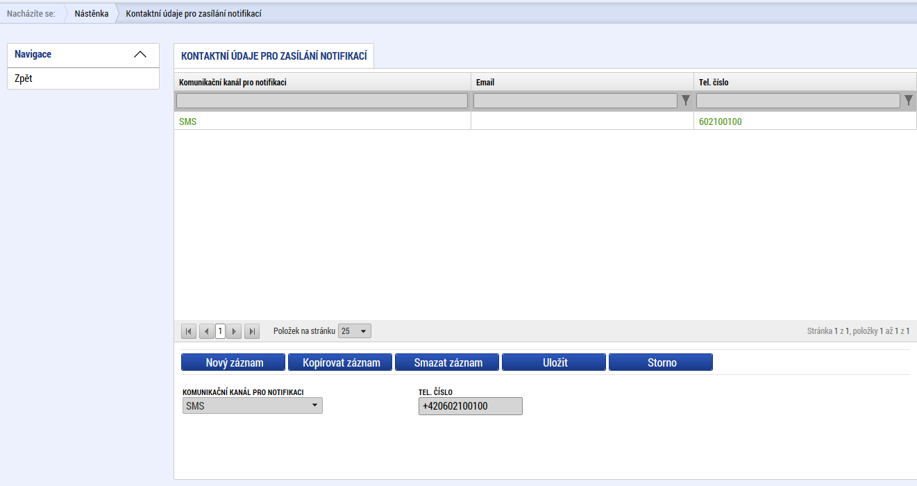 Snímek obrazovky s vyznačením polí pro nastavení doručování notifikací uživateli volba komunikačního kanálu Snímek obrazovky s vyznačením polí