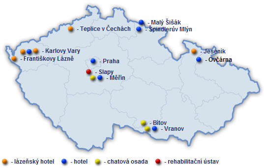 Obr. č.5: Rozložení vojenských lázeňských zařízení Zdroj: Volareza. Vojenská lázeňská a rekreační zařízen, [online], [cit. 2011-22-02], Dostupné z: <http://www.volareza.cz/www/index.php?> 1.