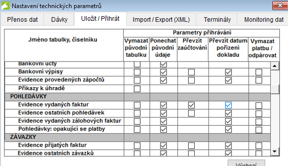 2. Záložka Ulož/Přihrát Evidence Pohledávky Evidence vydaných faktur nastavit dle níže uvedeného obrázku: Před přihráním souborů si ještě můžeme změnit datum Shift+F6 (má vliv na datum zápisu v