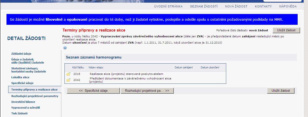 Detail číselníku Typ projektu