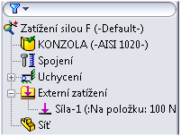 Následnou editaci opět provádíme ve stromu FeatureManageru. Krok č. 4 stanovíme vnější zatížení.