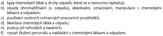11. 4 Nemocnice zajistí bezpečné nakládání s chemickými látkami a odpadem.