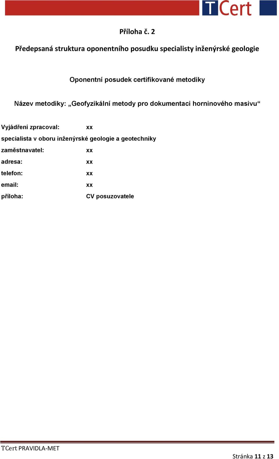 posudek certifikované metodiky Název metodiky: Geofyzikální metody pro dokumentaci