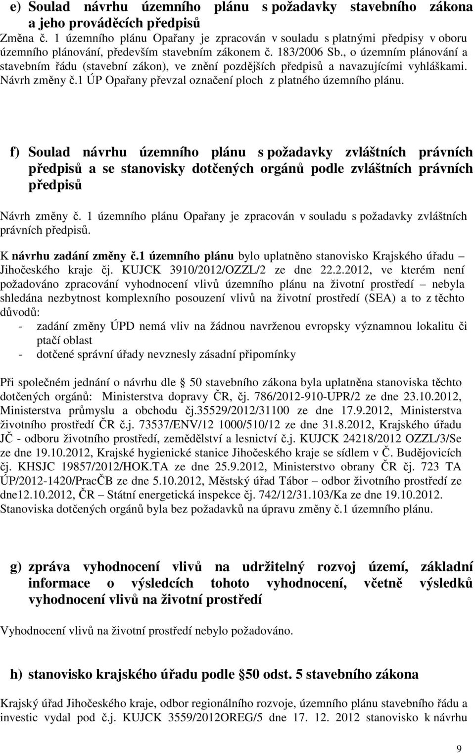 , o územním plánování a stavebním řádu (stavební zákon), ve znění pozdějších předpisů a navazujícími vyhláškami. Návrh změny č.1 ÚP Opařany převzal označení ploch z platného územního plánu.
