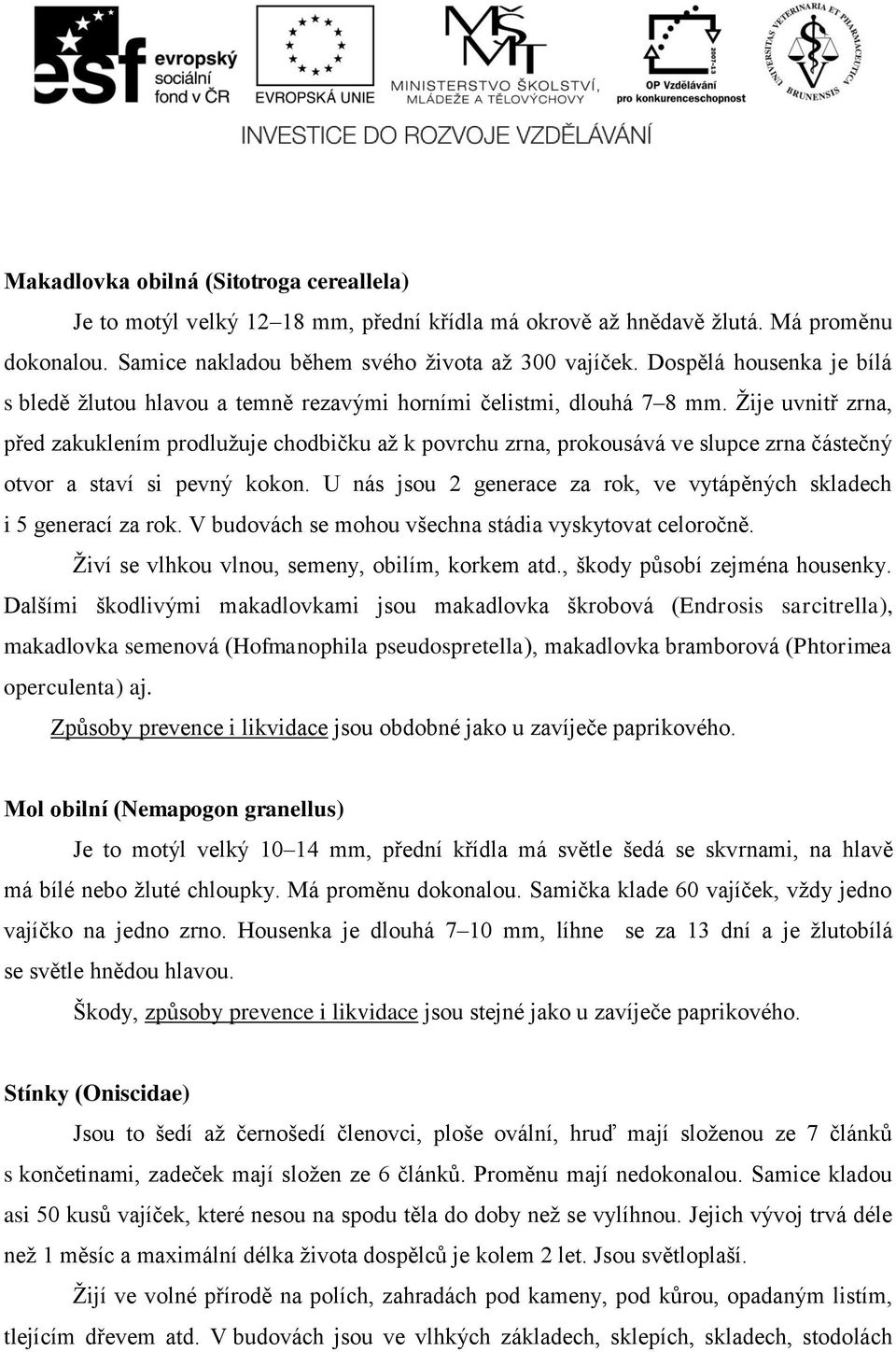 Žije uvnitř zrna, před zakuklením prodlužuje chodbičku až k povrchu zrna, prokousává ve slupce zrna částečný otvor a staví si pevný kokon.