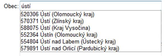 Zdrojem administrativních údajů je Český statistický úřad (ČSÚ) Uživatel vybírá kritérium vyhledávání z číselníku ČSÚ, následujícím způsobem.