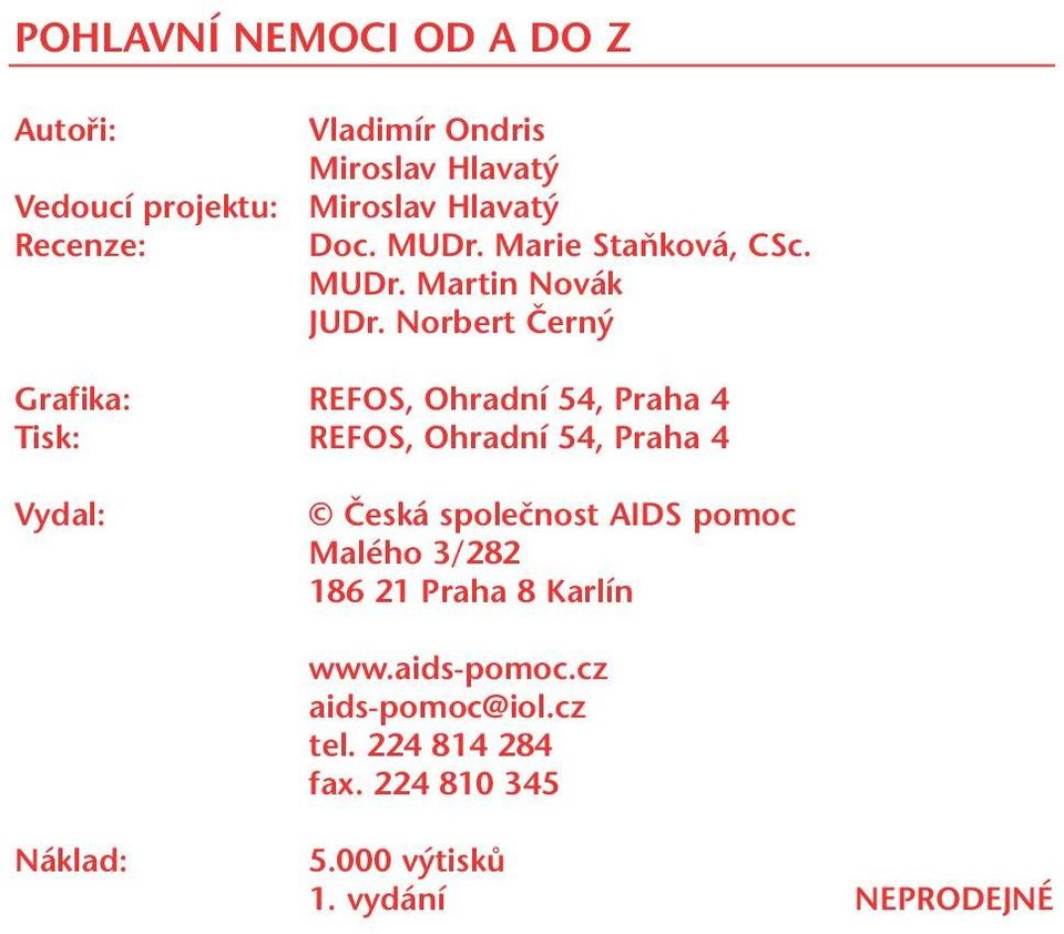 Norbert Černý Grafika: REFOS, Ohradní 54, Praha 4 Tisk: REFOS, Ohradní 54, Praha 4 Vydal: Česká společnost